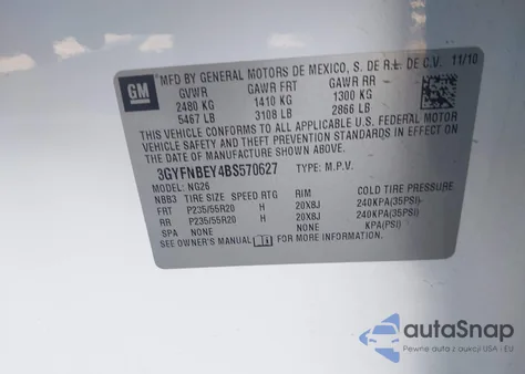 2011 Cadillac Srx Performance Collection z USA, uszkodzony, nr VIN 3GYFNBEY4BS570627